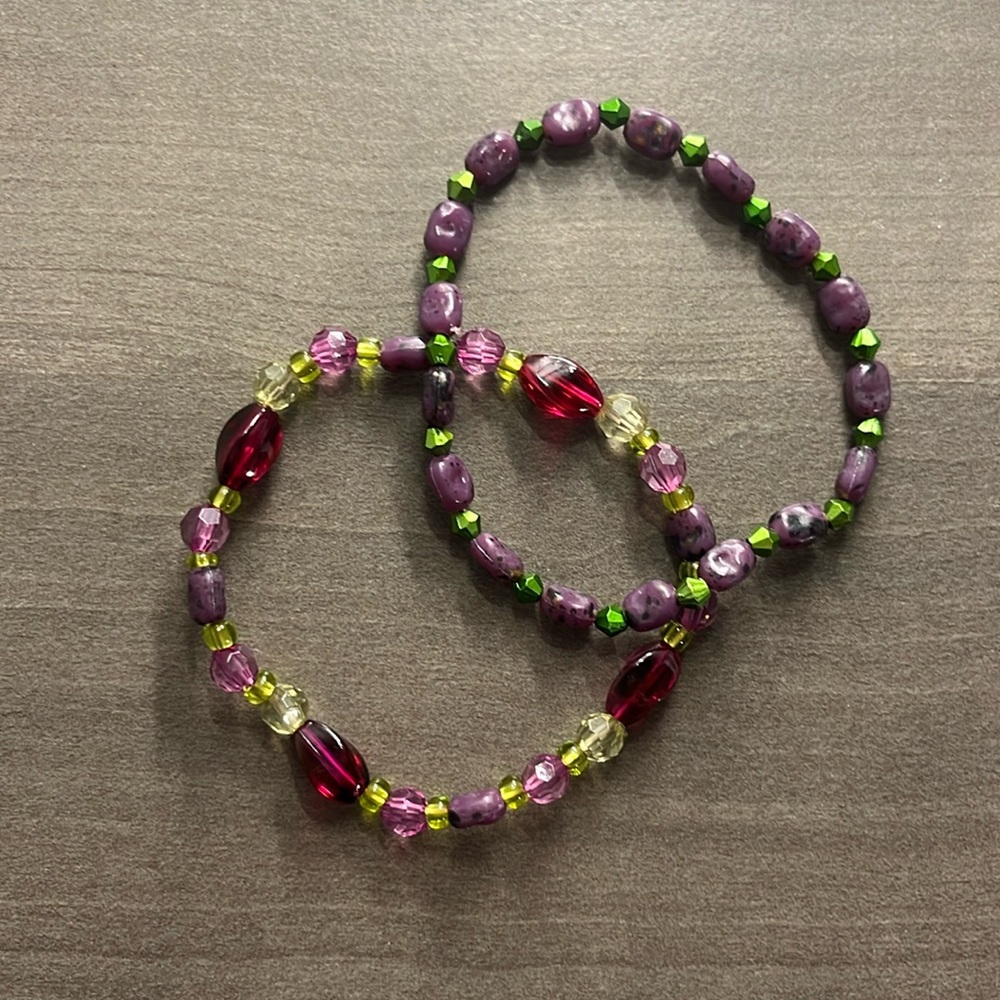 Purple & Green Beaded Bracelets